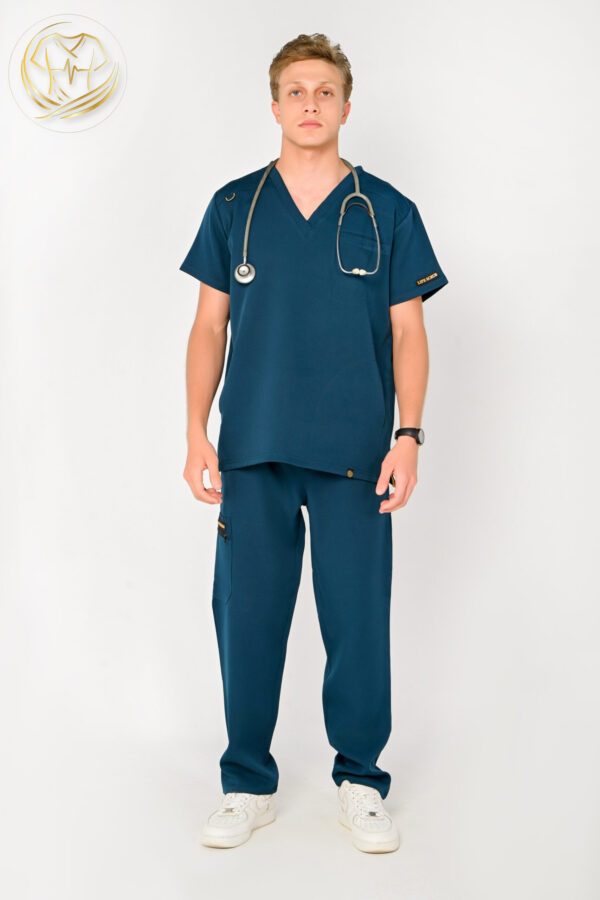 V-Neck Men Scrub Petrol Blue