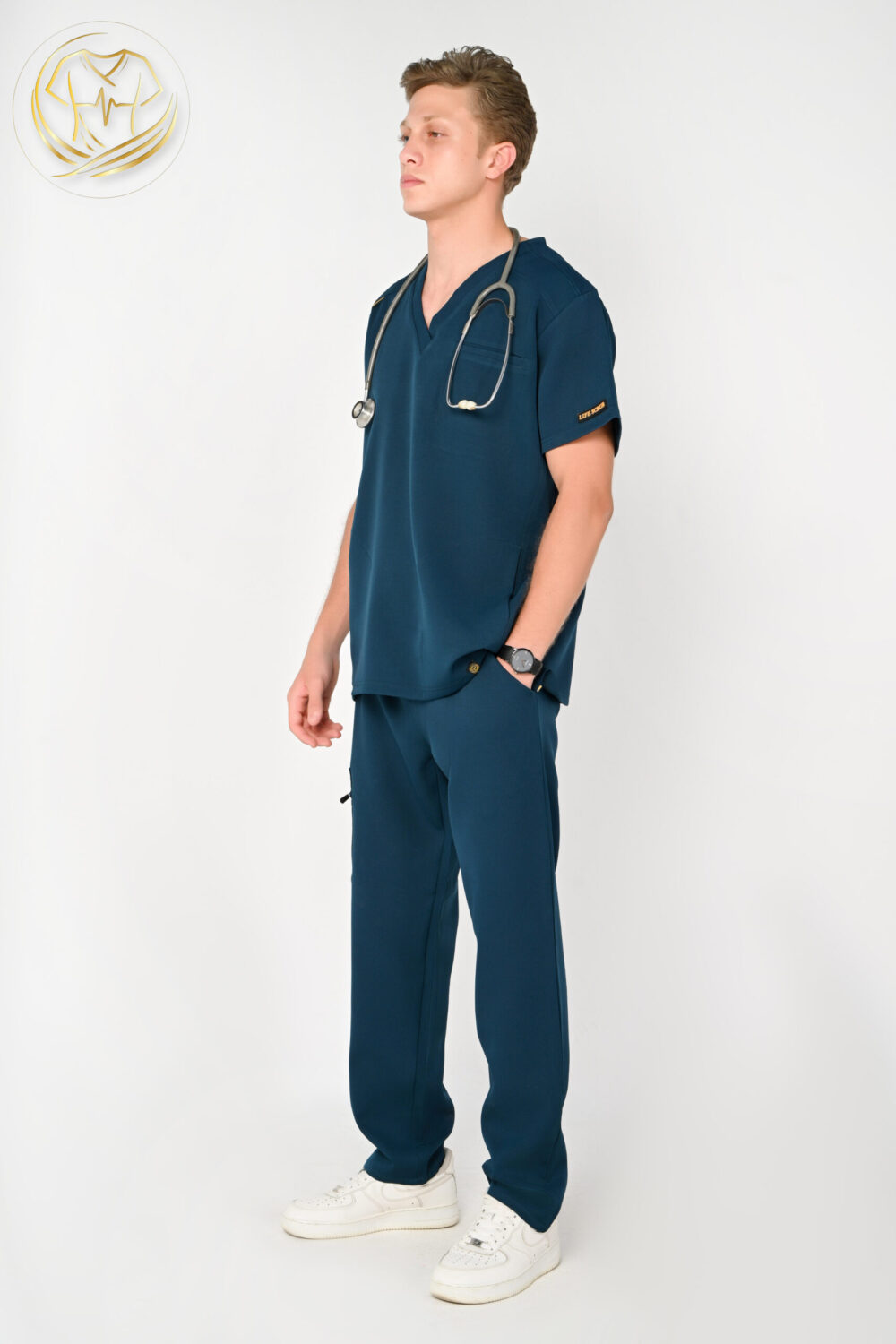 V-Neck Men Scrub Petrol Blue - الصورة 3