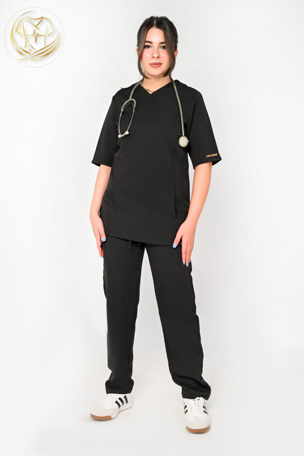 V-Neck Woman Scrub Black - الصورة 2