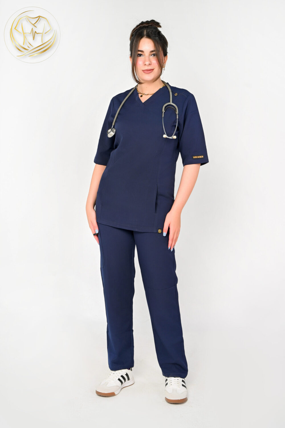 V-Neck Woman Scrub Dark Blue - الصورة 2