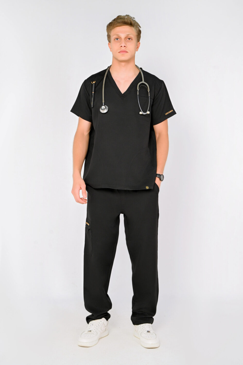 V-Neck Men Scrub Black - الصورة 2